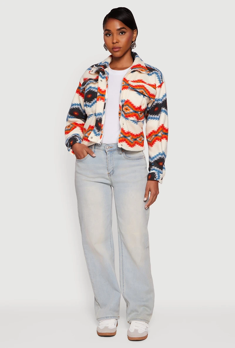 Womens Sherpa Lined Aztec Pattern Fleece Jacket, Multi,