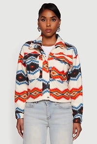 Womens Sherpa Lined Aztec Pattern Fleece Jacket, Multi,