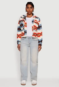 Womens Sherpa Lined Aztec Pattern Fleece Jacket, Multi,