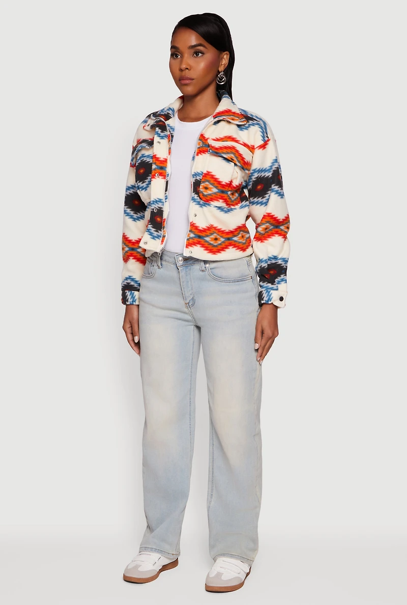 Womens Sherpa Lined Aztec Pattern Fleece Jacket, Multi,