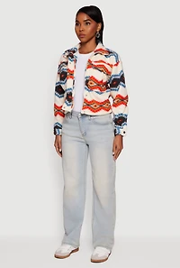 Womens Sherpa Lined Aztec Pattern Fleece Jacket, Multi,