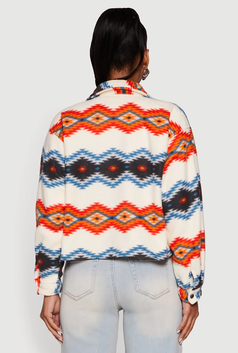 Womens Sherpa Lined Aztec Pattern Fleece Jacket, Multi,