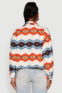 Womens Sherpa Lined Aztec Pattern Fleece Jacket, Multi,