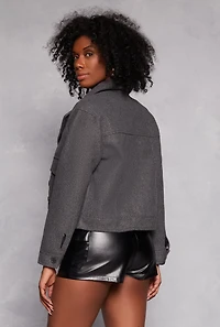 Womens Lapel Collar Jacket, Grey, Size S