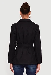 Wool Button Front Peacoat with Tie Waist Belt