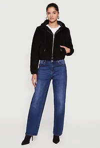 Womens Sherpa Hooded Zip Front Jacket,