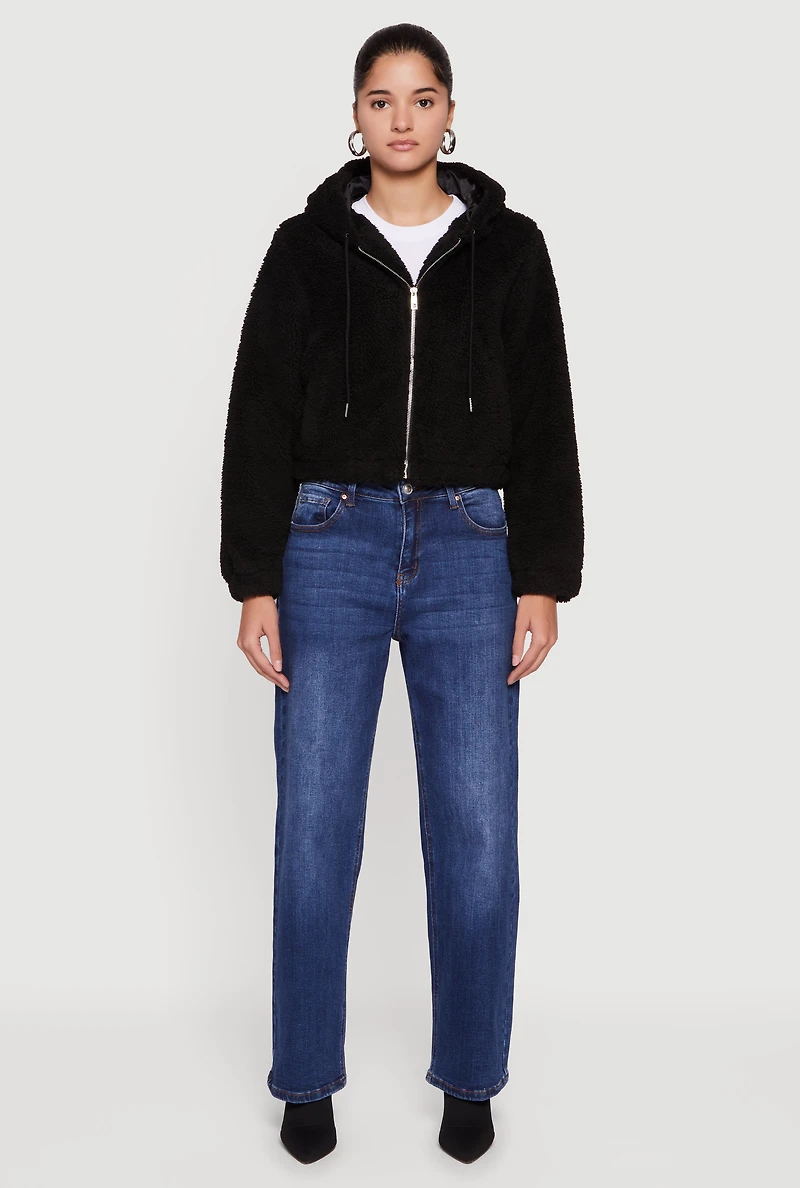 Sherpa Hooded Zip Front Jacket