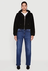 Sherpa Hooded Zip Front Jacket