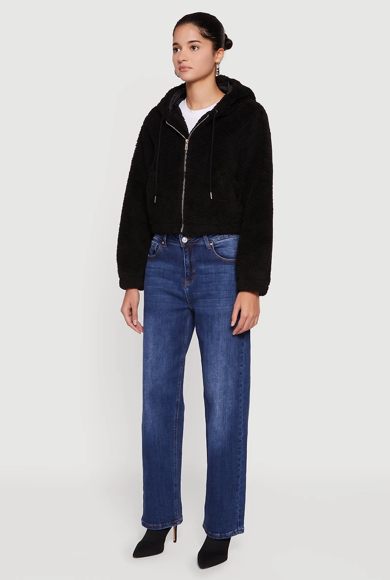 Sherpa Hooded Zip Front Jacket
