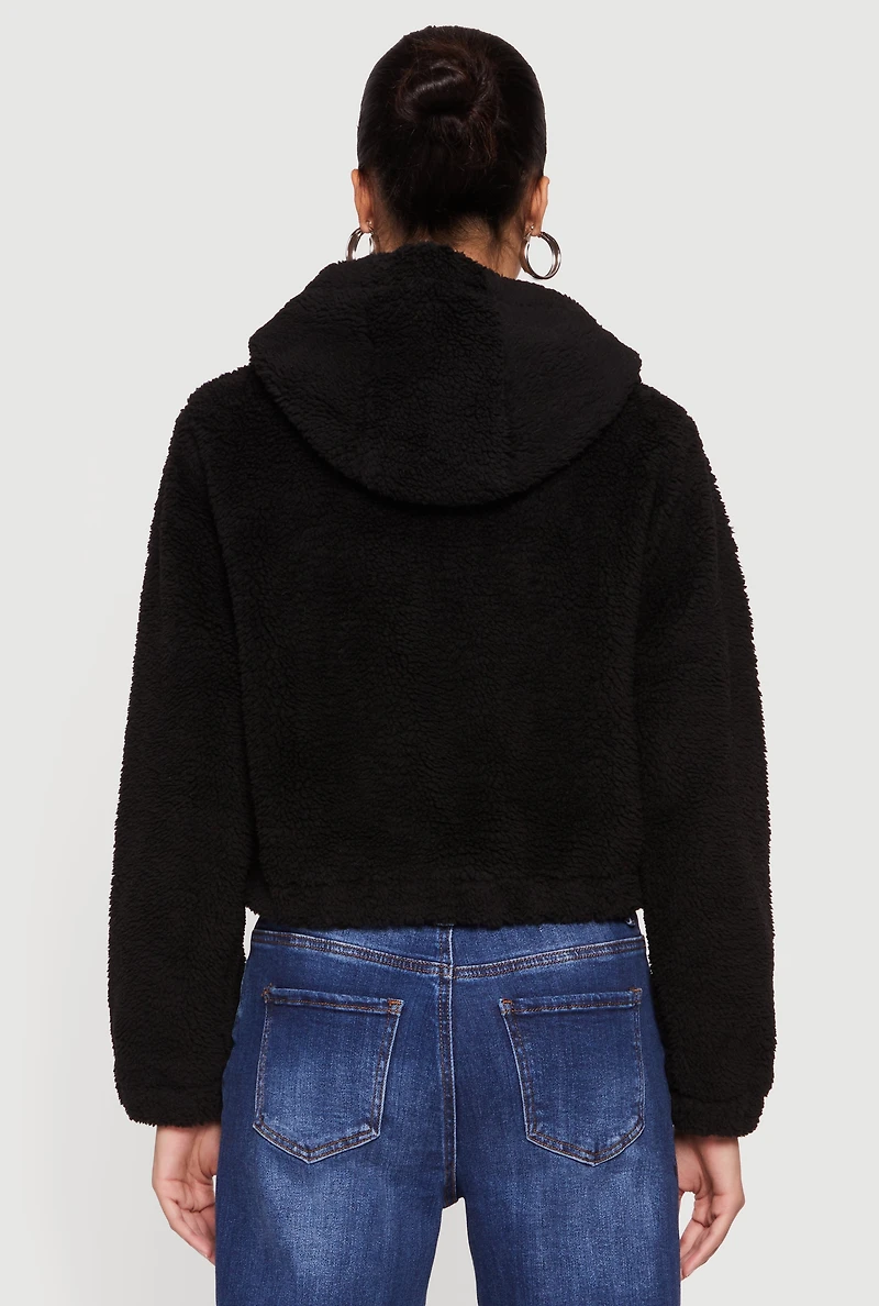 Womens Sherpa Hooded Zip Front Jacket,