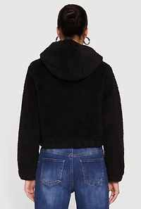 Womens Sherpa Hooded Zip Front Jacket,