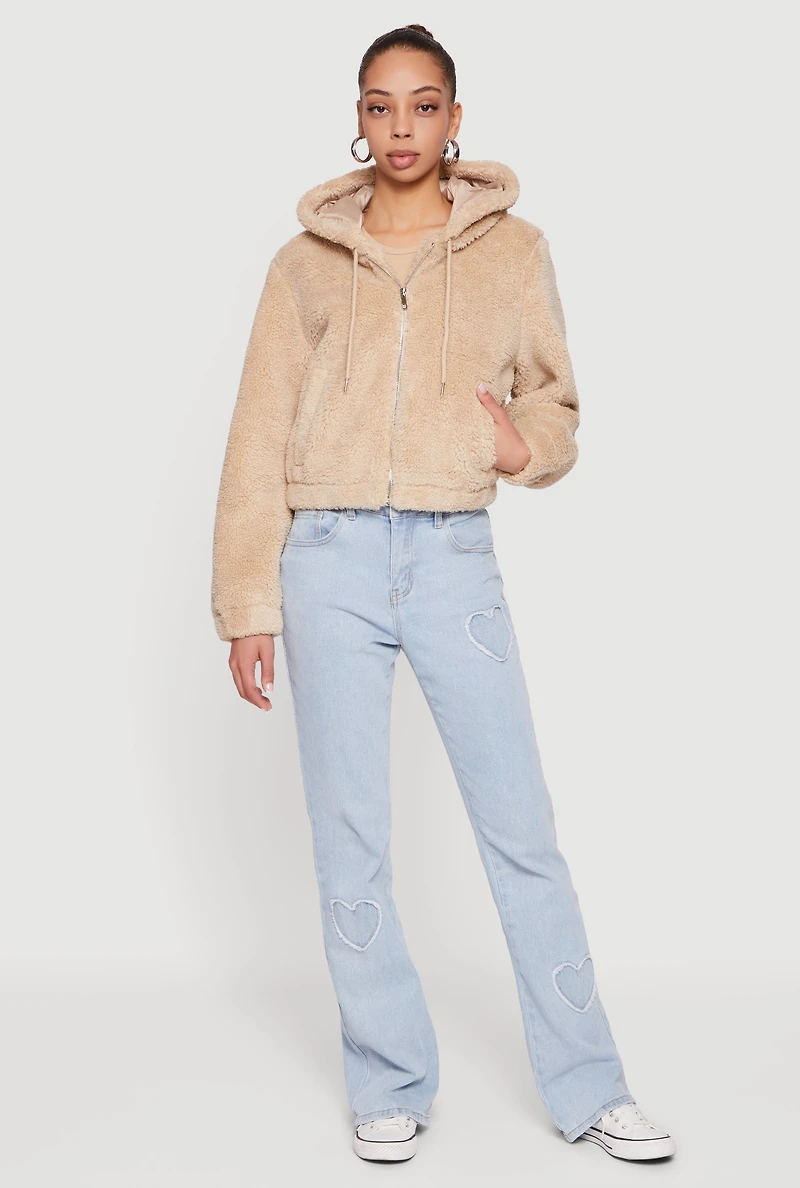Sherpa Hooded Zip Front Jacket