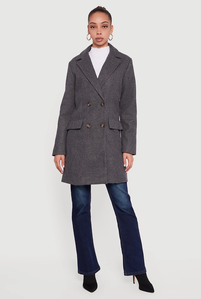 Womens Long Sleeve Collared Double Breasted Trench Coat, Grey, Size M