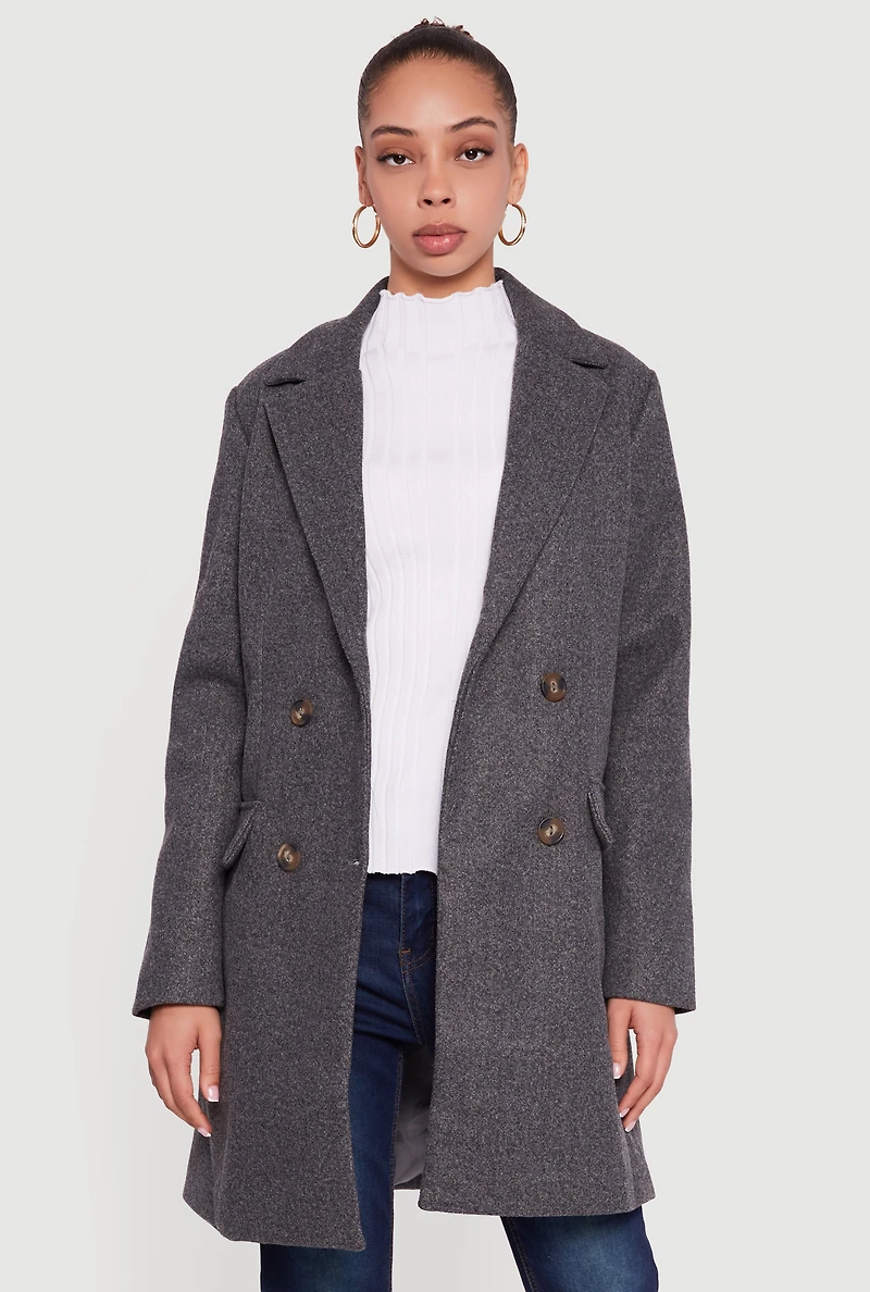 Womens Long Sleeve Collared Double Breasted Trench Coat, Grey,