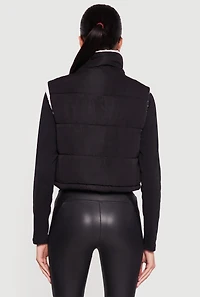 Sherpa Lined Drawstring Hem Zip Front Puffer Vest