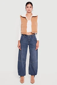 Womens Sherpa Lined Drawstring Hem Zip Front Puffer Vest,