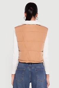 Sherpa Lined Drawstring Hem Zip Front Puffer Vest