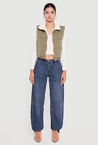 Sherpa Lined Drawstring Hem Zip Front Puffer Vest