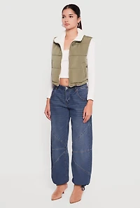 Sherpa Lined Drawstring Hem Zip Front Puffer Vest