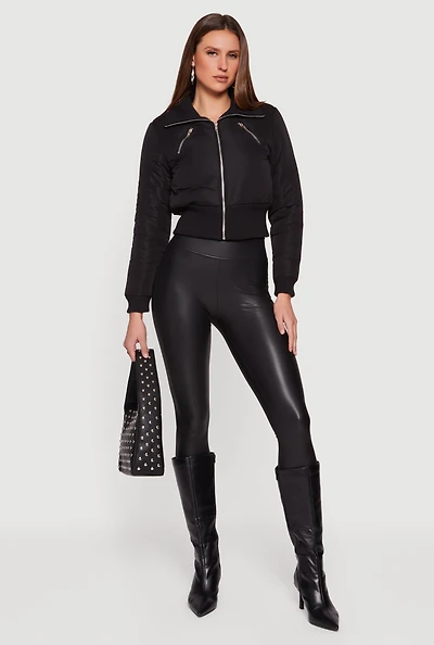 Collared Long Sleeve Zip Front Puffer Jacket
