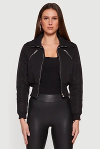 Collared Long Sleeve Zip Front Puffer Jacket
