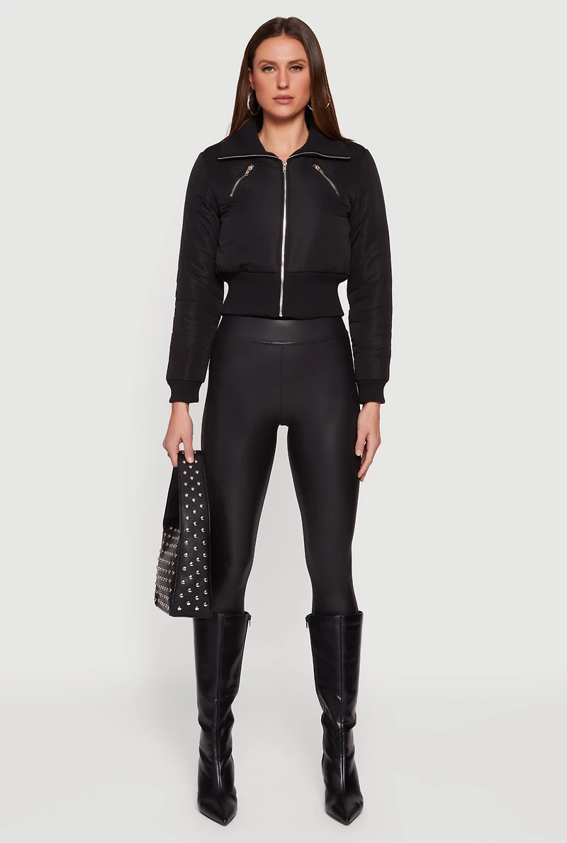 Collared Long Sleeve Zip Front Puffer Jacket