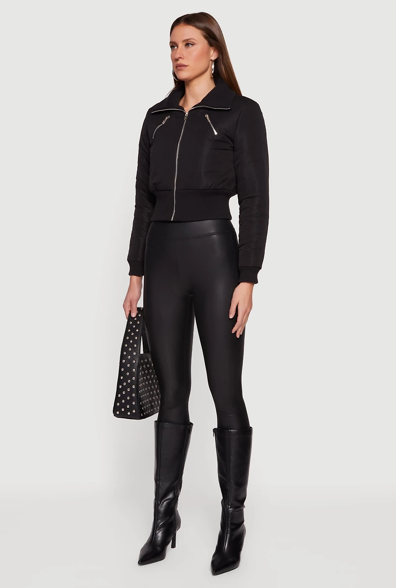 Collared Long Sleeve Zip Front Puffer Jacket