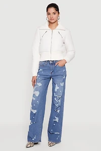 Collared Long Sleeve Zip Front Puffer Jacket