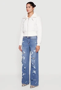 Collared Long Sleeve Zip Front Puffer Jacket