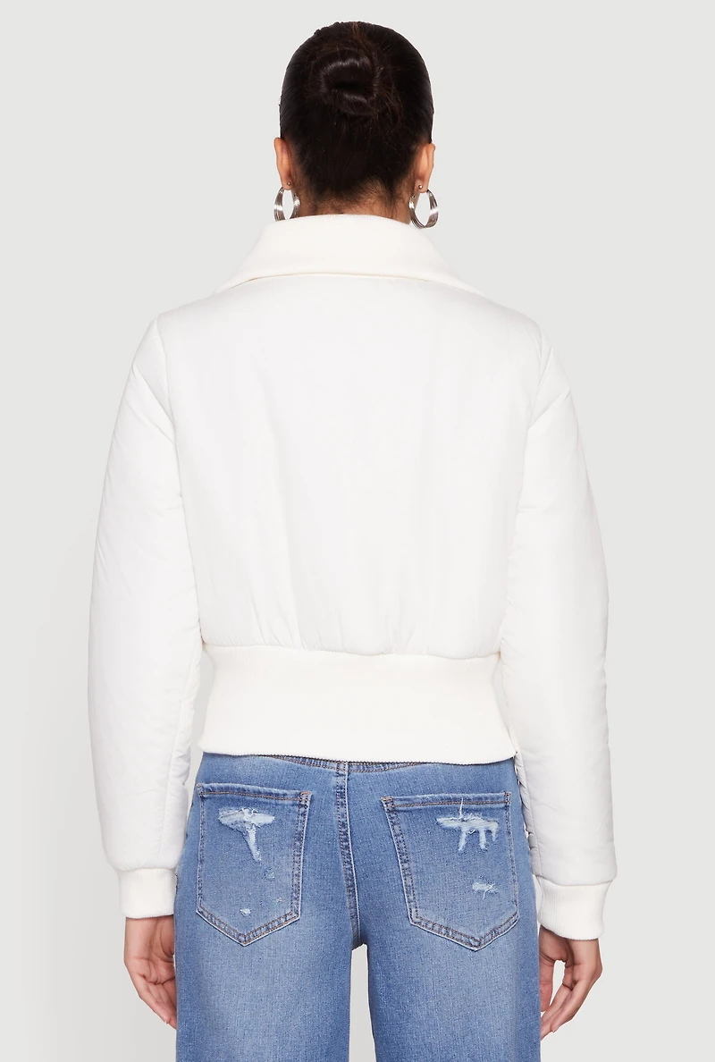 Collared Long Sleeve Zip Front Puffer Jacket