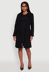 Womens Faux Wool Button Front Long Sleeve Coat, Black, Size L