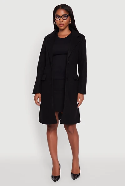 Womens Faux Wool Button Front Long Sleeve Coat, L