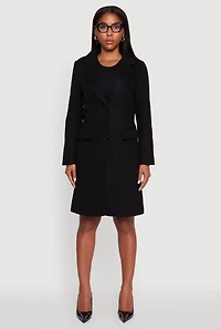 Womens Faux Wool Button Front Long Sleeve Coat, Black, Size M