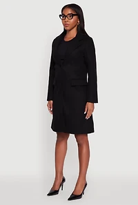Womens Faux Wool Button Front Long Sleeve Coat, Black, Size S