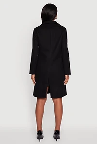 Womens Faux Wool Button Front Long Sleeve Coat, Black, Size M