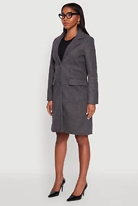 Womens Faux Wool Button Front Long Sleeve Coat, Grey, Size M