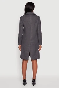 Womens Faux Wool Button Front Long Sleeve Coat, Grey, Size M