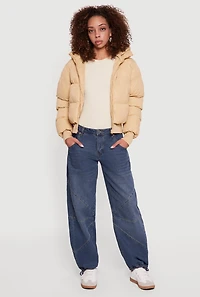 Zip Front Puffer Jacket with Removable Hood