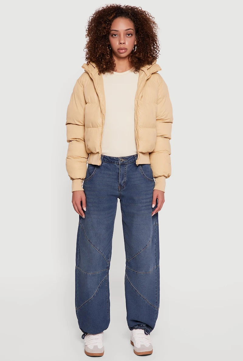 Zip Front Puffer Jacket with Removable Hood