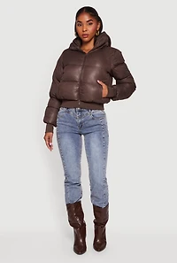 Womens Zip Front Puffer Jacket with Removable Hood, M