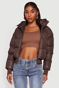 Womens Zip Front Puffer Jacket with Removable Hood, M