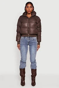 Womens Zip Front Puffer Jacket with Removable Hood, M