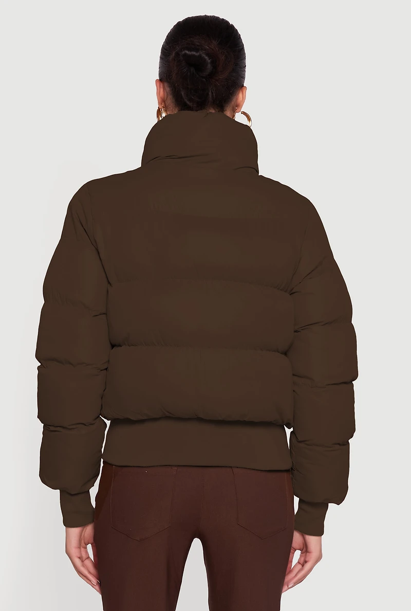 Womens Zip Front Puffer Jacket with Removable Hood, M