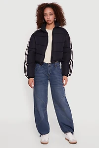 Stripe Detail Zip Front Puffer Jacket