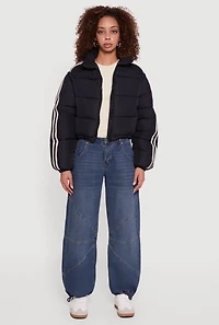 Stripe Detail Zip Front Puffer Jacket