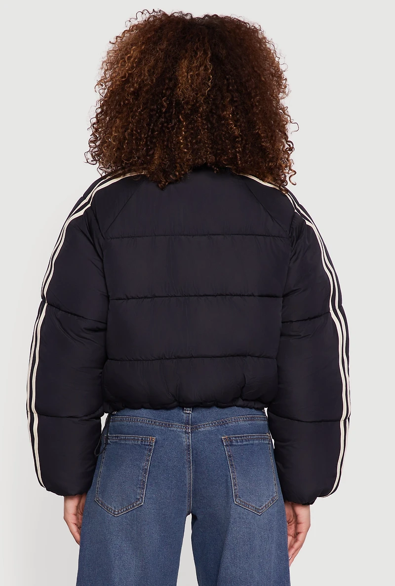 Stripe Detail Zip Front Puffer Jacket