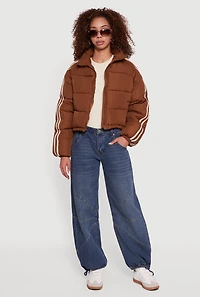 Stripe Detail Zip Front Puffer Jacket