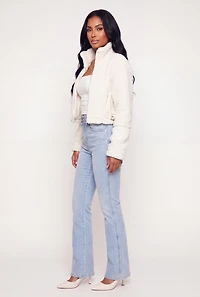 Faux Leather Detail Zip Front Sherpa Jacket