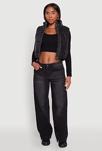 Womens Faux Leather Mock Neck Puffer Vest,