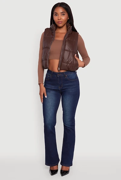 Faux Leather Mock Neck Puffer Vest